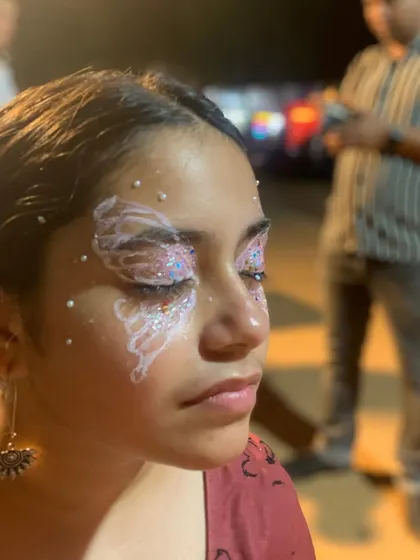 The angelic butterfly design with eyes closed, showing how it works as a full eye makeup look.
