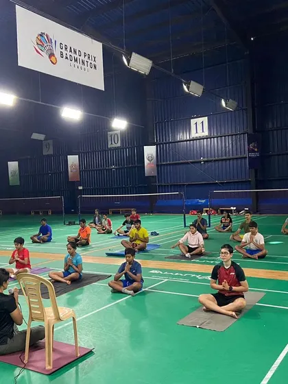 A close-up view of our players during a seated meditation practice. These sessions are designed to build mental resilience and improve the ability to handle the psychological pressures of competitive sports.
