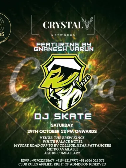 A Saturday event flyer for my performance at The Brew Kings, presented by Crystal Networks.