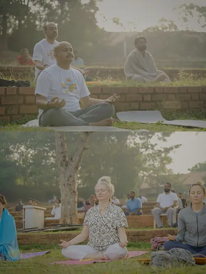 A collage of participants in deep meditation during World Meditation Day. The peaceful expressions on their faces reflect the inner stillness and joy experienced during the event.