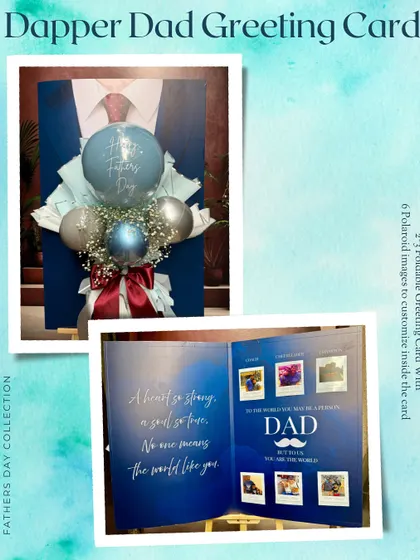 The inside of our "Dapper Dad" greeting card is just as special. It opens to reveal a heartfelt poem and space for six polaroid images, turning a beautiful gift into a personalized memory book.