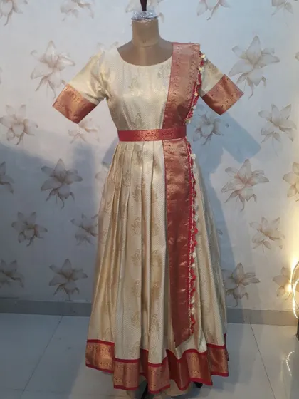 A traditional gown I created by repurposing a beautiful old saree.