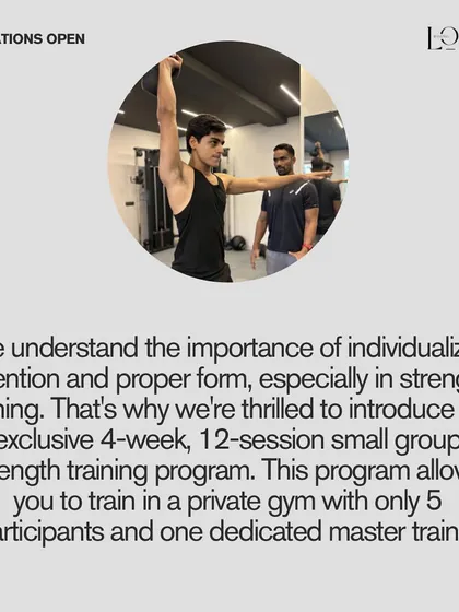 Announcing our exclusive 4-week small group strength training program, designed for individualized attention with a dedicated master trainer.