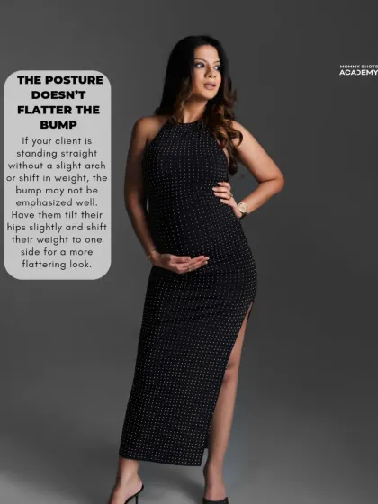 This image illustrates how unflattering posture can hide the bump and provides tips on how to create elegant curves.