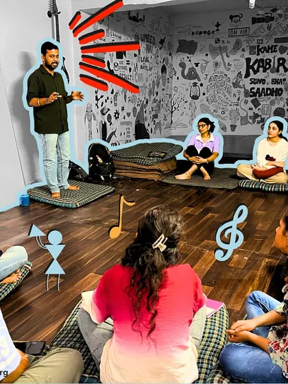 In our creative space, a fellow establishes the ground rules for a new session. This process is about building trust and creating a shared language, ensuring the room is a safe space for everyone to learn and grow.