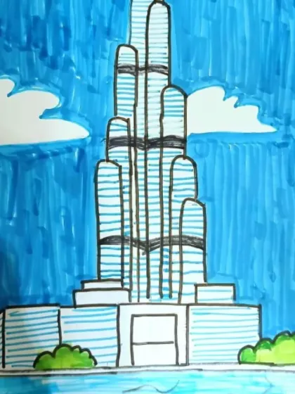 This drawing of the Burj Khalifa teaches students about drawing modern skyscrapers and capturing the feel of a cityscape. It's a great lesson in line work and perspective.
