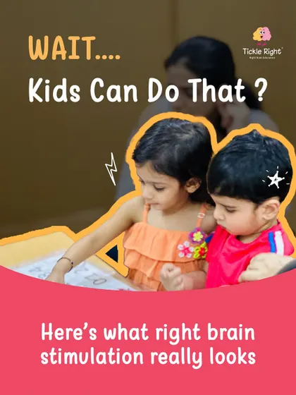 "Wait... kids can do that?" Yes, they can! This image captures two young children deeply focused on a learning activity, demonstrating how right-brain stimulation unlocks their incredible, often surprising, potential.