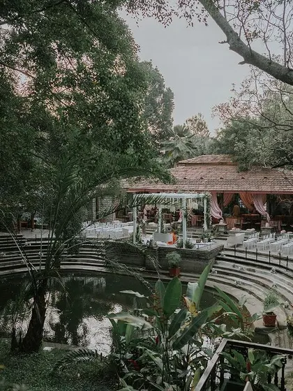 The wedding mandap is the heart of the celebration. We designed this elegant pastel stage at the beautiful Tamarind Tree, using soft drapes and lush florals to create a serene and romantic setting for the couple to begin their new chapter.