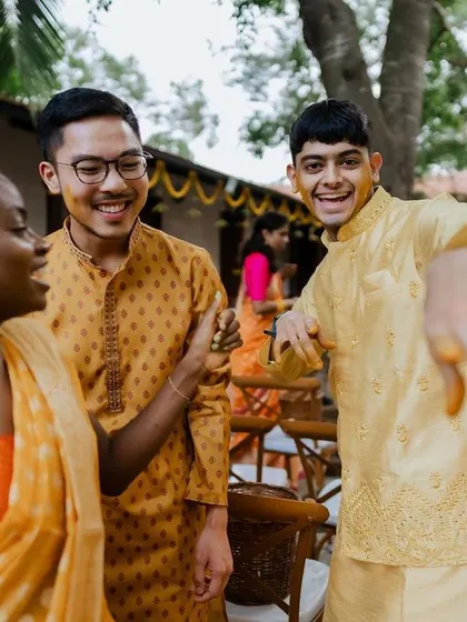 The sheer joy and messiness of a Haldi ceremony. We love capturing the candid reactions as friends and family shower the couple with love and turmeric.