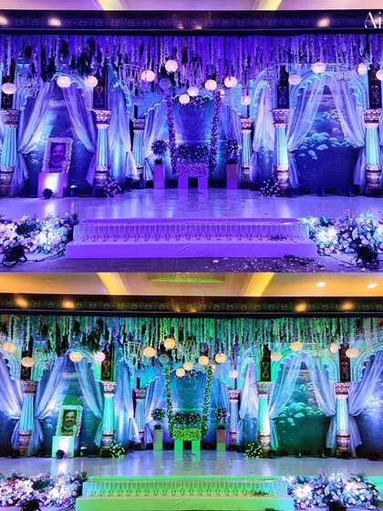 Another view of our versatile stage lighting, showcasing the dramatic effect of different color palettes. This demonstrates how we can customize the ambiance to match the theme and mood of any event.