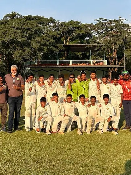 The VV Puram 1 team, featuring our players, celebrates securing the runners-up spot in the KSCA U-14 tournament.