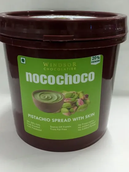 This is our famous Pistachio Spread, made with 45% real pistachios with their skin on for a richer flavor. We don't add any artificial colors, flavors, or preservatives, which makes it a popular choice for the viral Dubai kunafa chocolate.