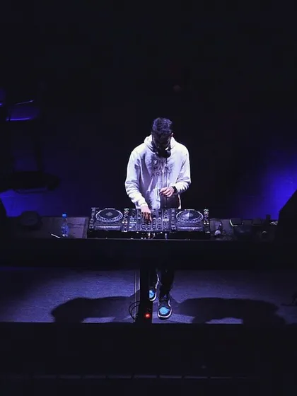 A solitary shot on a dark stage, just me and my music.