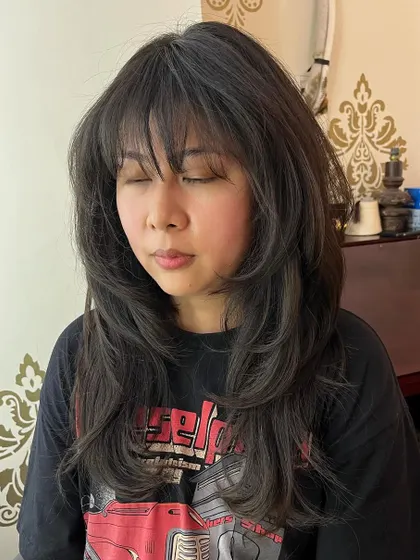 This cut creates a beautiful, voluminous silhouette.
