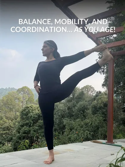 Holding a balancing pose against a beautiful natural backdrop. Vinyasa Krama helps develop the proprioception and stability needed to hold such postures with ease and confidence.