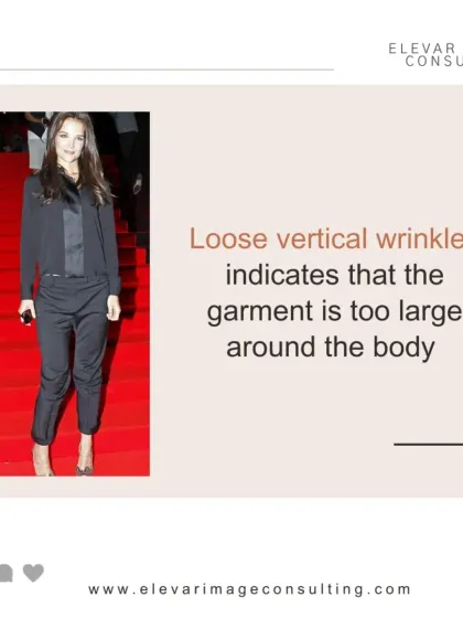 Loose vertical wrinkles indicate that the garment is too large around the body. This adds unnecessary bulk and looks sloppy.