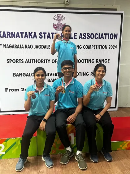 Our successful 25m and 50m shooters celebrating their medal wins at the Nagaraj Rao competition.