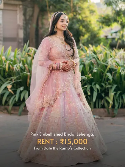 A soft and ethereal pink embellished bridal lehenga, perfect for a romantic and modern bride.