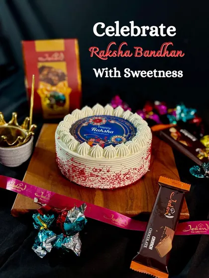 Celebrate the beautiful bond of Raksha Bandhan with our special designer cake, complete with chocolates and custom gift options to make your sibling feel cherished.
