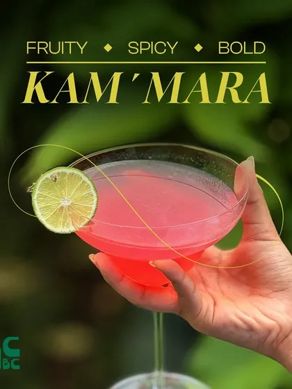 Fruity, spicy, and bold. Our Kam'mara cocktail is a vibrant pink drink that packs a punch.