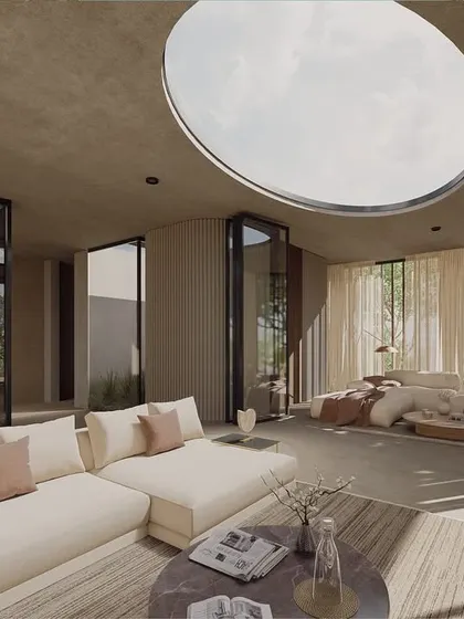 Another view of the rooftop lounge at The Sanctuary. The circular space is surrounded by pivoting glass doors that can open completely, transforming the room into a covered terrace with panoramic views.