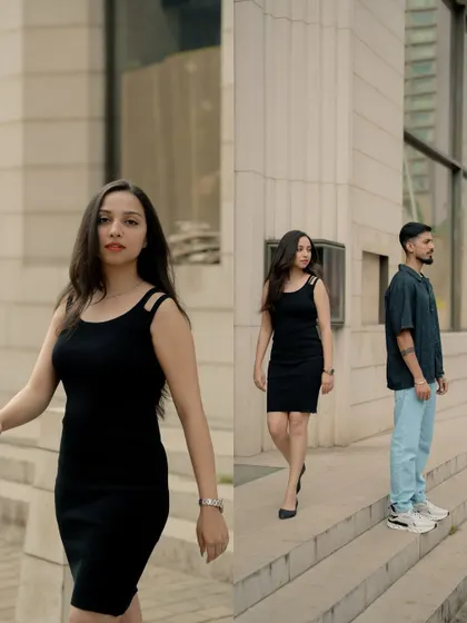 A duplicate of image 8, this diptych captures a cinematic moment of the couple on city steps. It highlights my ability to create artistic, story-driven compositions in urban settings.