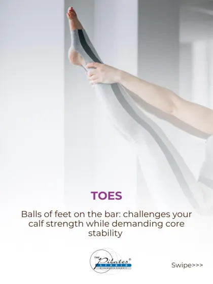 Placing the balls of your feet on the bar challenges your calf strength and endurance. More importantly, it demands immense core stability to keep your pelvis and spine neutral throughout the movement.