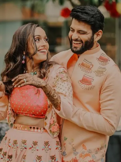 My gorgeous bride Priyanka for her Mehendi, wearing a fun Papa Don't Preach outfit. We kept the makeup fresh and glowy to match the playful vibe.