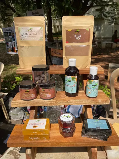 My product display at the LDC alumnae event. I had my Anti-Acne Pack, De-Tan Pack, hair oil, and handmade soaps available.