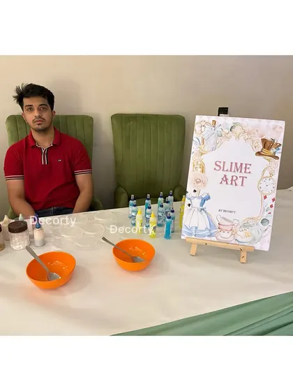 A 'Slime Art' station set up for a kids' party, one of the many interactive activities I can arrange.