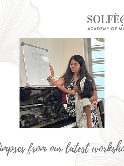 A young student works with our guest teacher at the whiteboard, learning to draw musical notations. We use different tools and methods to cater to every child's learning style, ensuring they grasp the fundamentals of reading music.