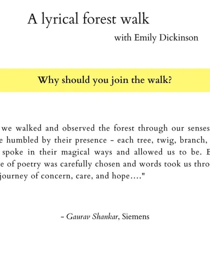 These are more reflections from people who have joined my walks. Their words speak to the soul-nourishing, meditative, and connecting power of blending poetry with nature. I am so grateful for their willingness to share their experiences.