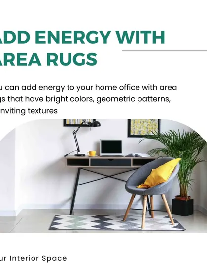 Energize your home office with a vibrant area rug. Geometric patterns or bright colors can add personality and define the workspace.