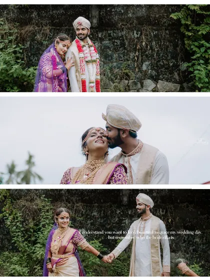 A three-panel collage showing the couple with family and sharing tender moments during their wedding.