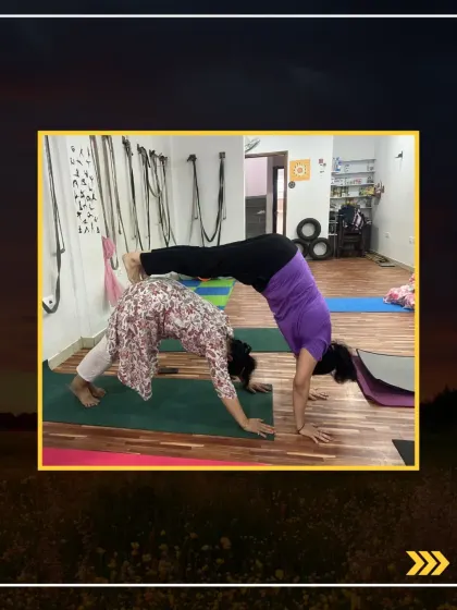 A demonstration of a double downward dog pose, a playful and effective partner stretch for the back and hamstrings.