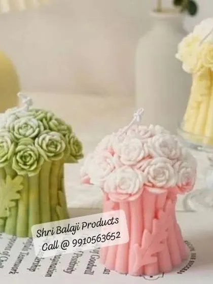 A trio of beautiful rose bouquet candles in different colors. These are made with my high-quality silicone molds that capture every delicate detail.