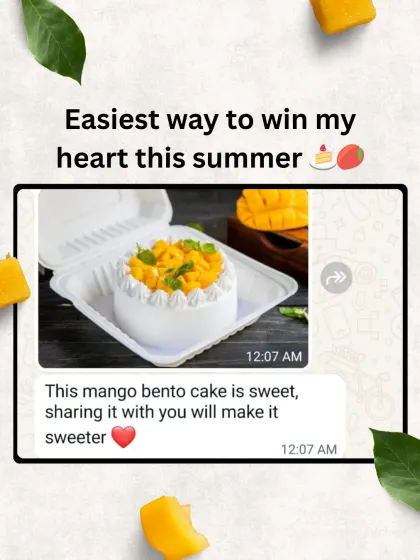 A customer sharing a picture of our Mango Bento Cake with a sweet message. It's the perfect size for sharing with someone special.