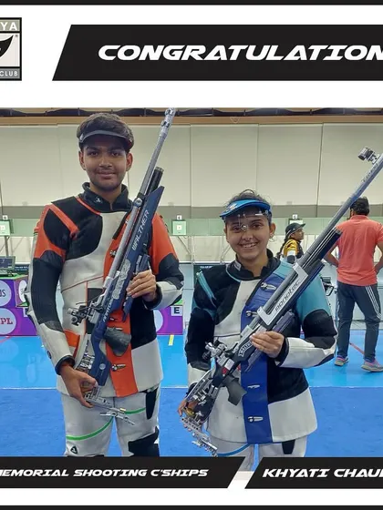 Khyati Chaudhary with her partner after winning a bronze medal in the mixed team event at the KSS championships.