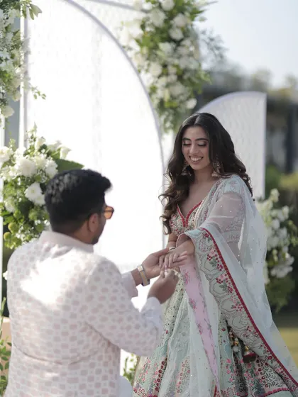 A beautiful close-up of the ring exchange, the official start of their journey to forever.