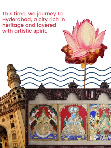 Our next stop is Hyderabad, a city rich in heritage and layered with artistic spirit. This graphic combines local landmarks with the art we are bringing.