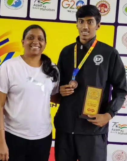 Proud to share this moment with my athlete Raahil Baig after he won a bronze medal in the 200m run at the SGFI National Athletics Championship in Bhopal.