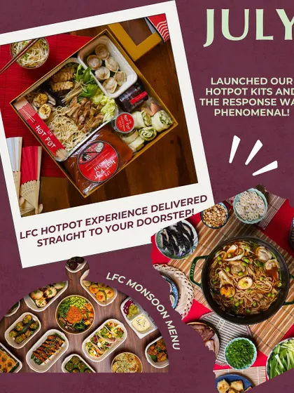A recap of a successful July, highlighting the phenomenal response to the launch of my Hot Pot kits. It shows the kit and the final dish, celebrating it as a monsoon menu favorite.