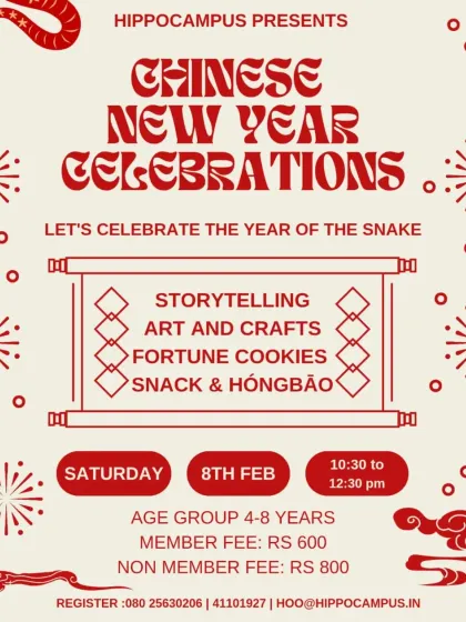 Let's celebrate the Chinese New Year! This event is a journey into another culture, where we learn about the zodiac, make cool crafts, and even try eating with chopsticks.
