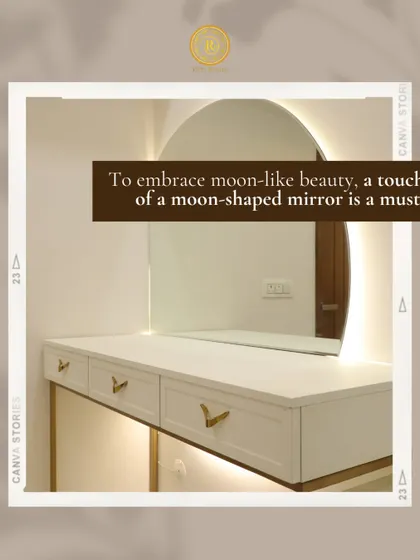 To embrace moon-like beauty, a touch of a moon-shaped mirror is a must. This elegant vanity features a backlit round mirror that adds a soft, celestial glow to the space.