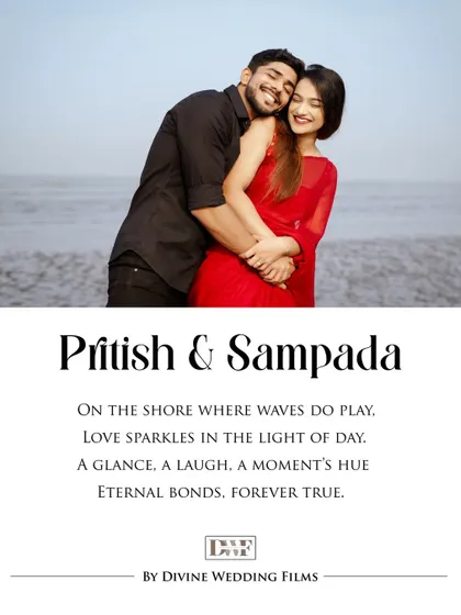 A tender embrace on the shore. The soft light of the evening and the gentle waves in the background create a serene and deeply romantic atmosphere for this beach pre-wedding photo.