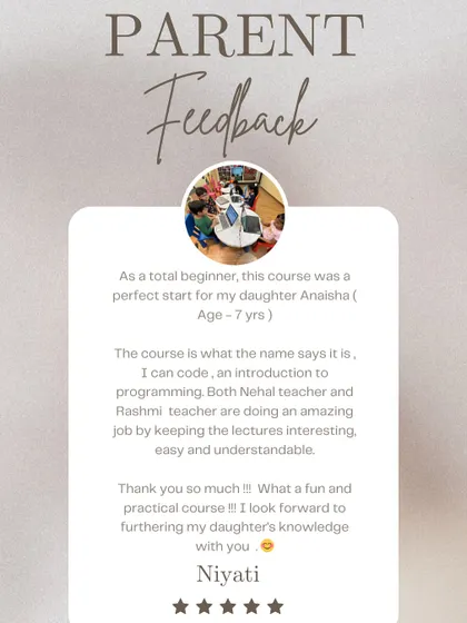 "A perfect start for my daughter." We are thrilled that our iCanCode course provided a fun and practical introduction to programming. Thank you, Niyati, for this wonderful and detailed feedback.