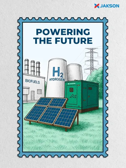 We are not just participating in the future of energy; we are stamping our mark on it. This illustrated stamp depicts our integrated solutions, including biofuels, hydrogen, solar, and gensets, all powering a greener tomorrow.