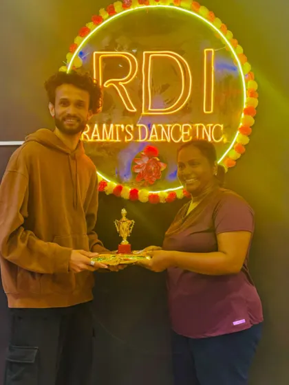 Celebrating a winner from our Garba workshop. We love to recognize the effort and enthusiasm of our students.