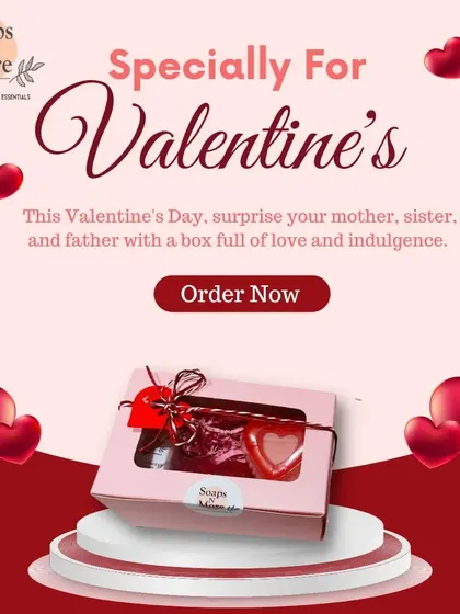 Our special Valentine's hamper, featuring a mini 3D heart soap, strawberry facewash, and a large heart soap. It's a box full of love and indulgence for anyone you cherish.
