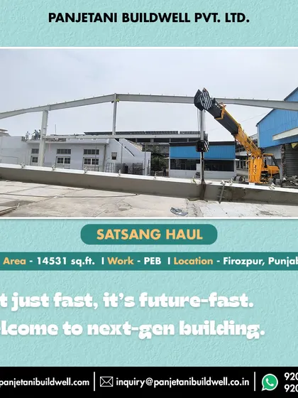 Our construction is not just fast, it is future-fast. A crane lifts a large steel beam into place at the Satsang Haul site, showcasing the heavy-duty machinery and techniques we use for next-gen building.